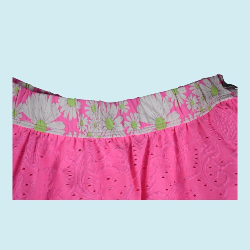 LoveShackFancy x Hurley Skirt Size XS Pink Mini Tiered Ruffle Eyelet Paisley - Picture 12 of 14